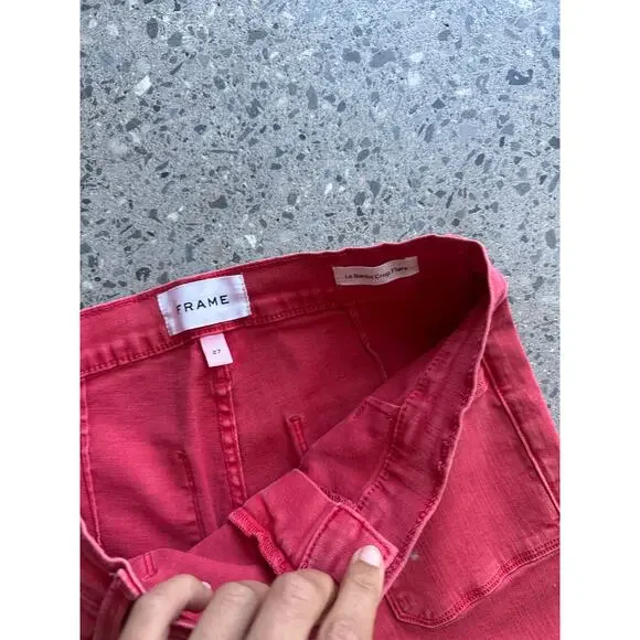 Frame Denim Women’s 27 Pants Red Le Bardot High Waist Crop Flare Jeans Cherry - Picture 2 of 3